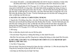 Thông tư 199/TT hướng dẫn phụ cấp chức vụ lãnh đạo chuyên trách Hội