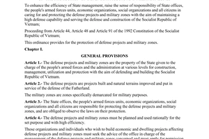 Ordinance No. 32-L/CTN on the protection of defense projects and military zones, passed by the Standing Committee of National Assembly.