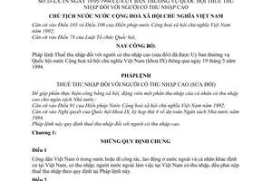 Pháp lệnh thuế thu nhập người có thu nhập cao 1994 33-L/CTN