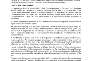 Circular No. 46/TC-CDTC on implementation of Decree 100-CP on insurance business