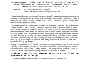 Công văn 1944/BQLCTQGXTVL thành lập và củng cố cơ sở sản xuất kinh doanh của thương bệnh binh và người tàn tật