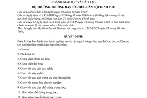 Quyết định  202/TCCP-VC  tiêu chuẩn nghiệp vụ của các ngạch công chức ngành Giáo dục và Ðào tạo