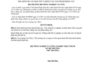 Quyết định 609/NN-TCCB/QĐ năm 1994 mẫu hồ sơ nghiệp vụ kiểm dịch kiểm soát