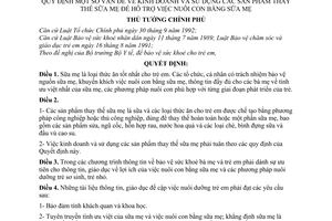 Quyết định  307-TTg  quy định vấn đề về kinh doanh  sử dụng  sản phẩm thay thế sữa mẹ để hỗ trợ  nuôi con bằng sữa mẹ