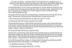 Thông tư 20/TT-BLĐTBXH giải thích hướng dẫn điều chỉnh đối tượng hưởng chính sách thương binh liệt sỹ