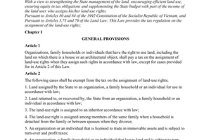 Law No. 35-L/CTN of June 22, 1994, governing taxes on land use right assignment.