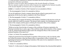 Law No. 35-L/CTN of June 22, 1994, on amendments to a number of articles of the Corporate Law.