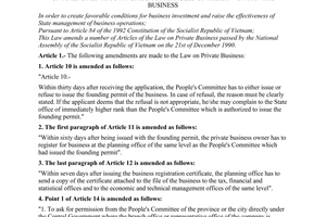 Law No. 35-L/CTN of June 22, 1994, on amendments to a number of articles of the Law on Private Business.