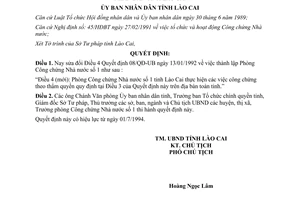 Quyết định 165/QĐ-UB 1994 sửa đổi Quyết định 08/QĐ-UB Lào Cai