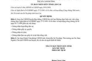 Quyết định 166/QĐ-UB 1994 chuyển giao việc công chứng cho huyện Bảo Thắng Cam Đường Lào Cai