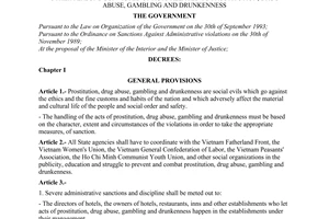 Decree of Government No.53-CP, providing for measures to handle state officials and employees and other persons convicted of acts related to prostitution, drug abuse, gambling and drunkenness.