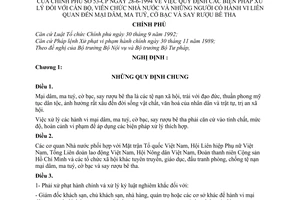Nghị định 53-CP biện pháp xử lý cán bộ viên chức Nhà nước và những người có hành vi liên quan đến mại dâm, ma tuý, cờ bạc và say rượu bê tha
