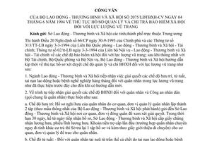 Công văn 2075/LĐTBXH-CV thủ tục hồ sơ quản lý và chi trả bảo hiểm xã hội lực lượng vũ trang