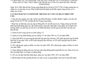 Thông tư 322-UB/TT thực hiện Chỉ thị 38-CT/TW Ban Bí Thư Trung ương Đảng tăng cường bảo vệ, chăm sóc giáo dục trẻ em