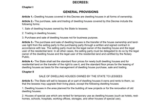 Decree of Government No.61-CP, dwelling house purchase, sale and business.