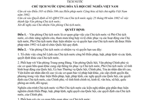 Quyết định 207-QĐ/CTN chức năng, nhiệm vụ, quyền hạn và tổ chức của Văn phòng Chủ tịch nước