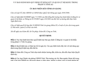 Quyết định 392/QĐ-UB 1994 đăng ký quản lý hộ khẩu An Giang