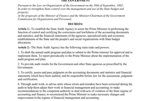Decree of Government No.70-CP, on establishing the State Audit Agency.