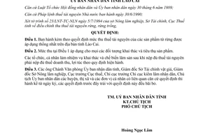 Quyết định 174/QĐ.UB năm 1994 mức thu thuế tài nguyên Lào Cai