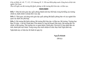 Nghị định 71-CP giáo dục quốc phòng trong hệ thống các trường chính trị, hành chính, đoàn thể