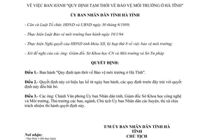 Quyết định 932 QĐ/UB quy định bảo vệ môi trường Hà Tĩnh 1994