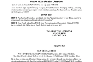 Quyết định 661/QĐ-UB quy chế tạm thời huy động quản lý sử dụng quỹ xóa đói giảm nghèo Lâm Đồng 1994
