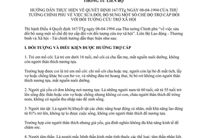 Thông tư liên bộ 22/LB-TT sửa đổi chế độ trợ cấp đối tượng cứu trợ xã hội