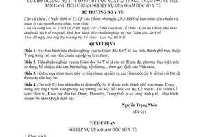 Quyết định  587-BYT/QĐ  tiêu chuẩn nghiệp vụ của Giám đốc Sở Y tế