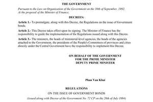 Decree of Government No.72-CP, on the promulgation of regulations concerning the issue of Government bonds.