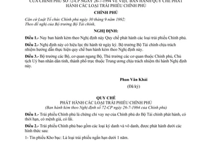 Nghị định 72-CP Quy chế phát hành các loại trái phiếu Chính phủ