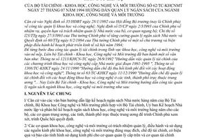 Thông tư liên tịch 62-TC-KHCNMT hướng quản lý ngân sách Ngành khoa học, công nghệ môi trường