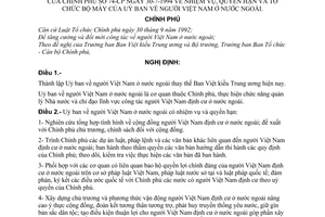 Nghị định 74-CP nhiệm vụ, và quyền hạn và tổ chức bộ máy của Uỷ ban về người Việt Nam ở nước ngoài
