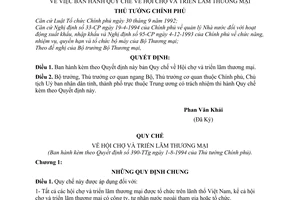 Quyết định  390-TTg  Quy chế về Hội chợ và triễn lãm thương mại