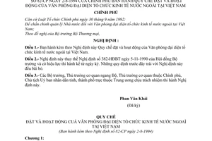 Nghị định 82-CP Quy chế Đặt và hoạt động của Văn phòng đại diện tổ chức kinh tế nước ngoài tại Việt Nam
