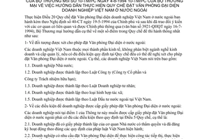 Thông tư 10-TM/PC hướng dẫn quy chế Đặt Văn phòng Đại diện doanh nghiệp Việt Nam ở nước ngoài