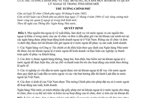 Quyết định  396-TTg  sửa đổi một số điểm về quản lý ngoại tệ trong tình hình mới