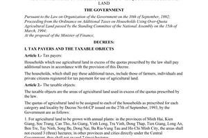 Decree no. 84-CP of August 08, 1994 on detailed provisions for the implementation of the ordinance on additional taxes on households using over-quota agricultural land promulgated by the Government