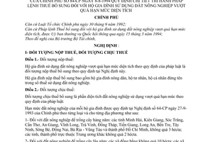 Nghị định 84-CP hướng dẫn thi hành Pháp lệnh Thuế bổ sung hộ gia đình sử dụng đất nông nghiệp vượt quá hạn mức diện tích