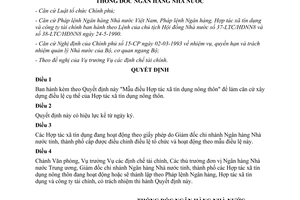 Quyết định 167/QĐ-NH5 bản Mẫu Điều lệ Hợp tác xã tín dụng nông thôn 1994