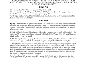 Nghị định 86-CP chức năng, nhiệm vụ, quyền hạn và tổ chức bộ máy của Uỷ ban Kế hoạch Nhà nước