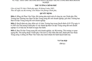 Quyết định  423-TTg thay đổi Trưởng ban Ban chỉ đạo Trung ương đổi mới doanh nghiệp