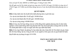 Quyết định 265/QĐ.UB năm 1994 lệ phí kiểm định phương tiện cơ giới