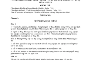 Nghị định 89-CP thu tiền sử dụng đất và lệ phí địa chính