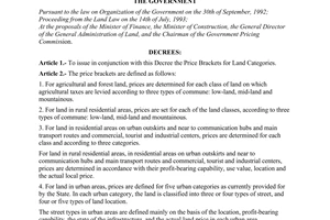 Decree no. 87-CP of august 17, 1994 setting price brackets for land categories promulgated by the Government