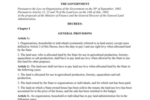 Decree of Government No.89-CP, on the collection of levy on land use right and land administration fee.