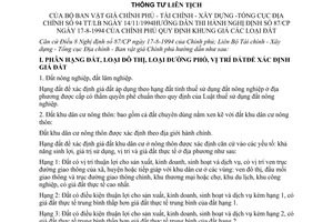 Thông tư liên bộ 94TT/LB khung giá đất hướng dẫn Nghị định 87/CP