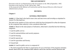 Decree no. 88-CP of august 17, 1994 on management and utilization or urban land promulgated by the government