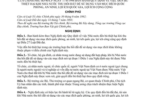 Nghị định 90-CP Quy định đền bù thiệt hại khi Nhà nước thu hồi đất để sử dụng vào mục đích quốc phòng, an ninh, lợi ích quốc gia, lợi ích công cộng