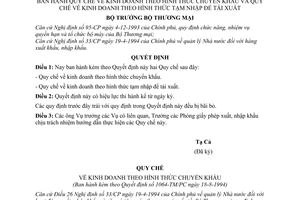 Quyết định  1064-TM/PC Quy chế về kinh doanh theo hình thức chuyển khẩu và Quy chế về kinh doanh theo hình thức tạm nhập để tái xuất