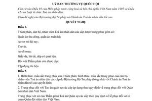 Nghị quyết 218-NQ/UBTVQH9 1994 trang phục toà án giấy chứng minh thẩm phán và hội thẩm